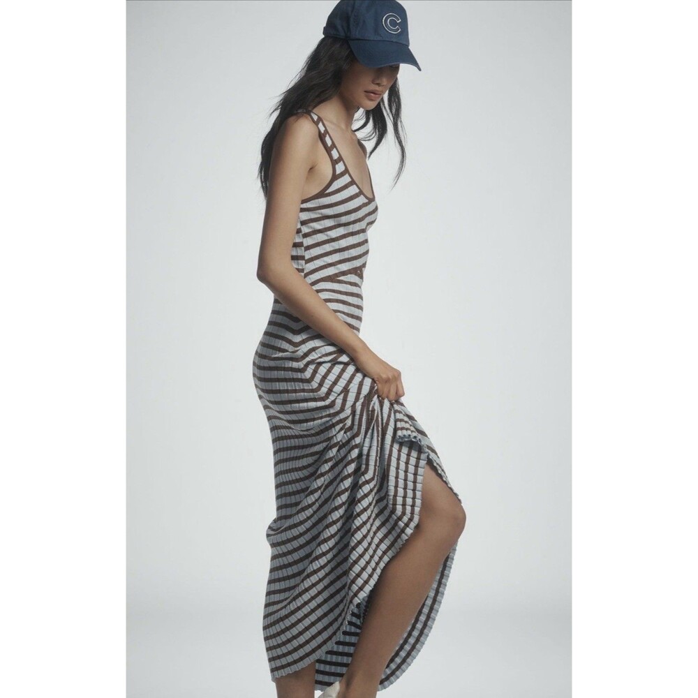 Anthropologie Sovere Maxi Dress Blue Solene Fitted Vacay Preppy Boho Medium NWT - Picture 6 of 12